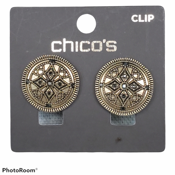 Chico's Mia Gold Tone CLIP-ON Glass StoneEARRINGS - Picture 4 of 5